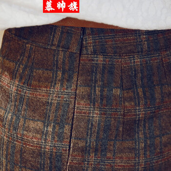 2014冬装韩版女装复古格子毛呢包臀半身裙腰带2054 图片色 M