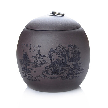 
                                        谱茗-宜兴紫砂茶具 普洱茶叶罐 紫砂大号散茶罐 大龙蛋  四色醒茶罐 一斤装山水 四色一套                