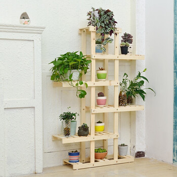 落地式花架绿萝盆景花架子阳台客厅室内木质花盆架 五层不对称原木色