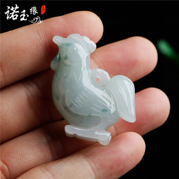 诺玉缘 飘花玉鸡吊坠天然玉石立体鸡牌玉挂件生肖鸡玉坠