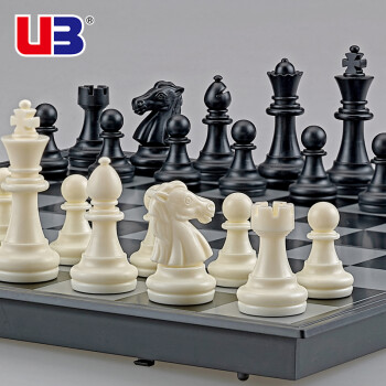 友邦（UB） 国际象棋黑白色磁性可折叠便携成人儿童学生培训教学用棋 4812B-C(黑白直角大号)