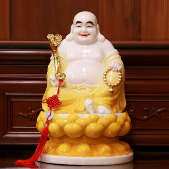 佛具仿汉白玉佛像大肚弥勒佛摆件客厅大号弥勒佛像佛堂供奉工艺品 36