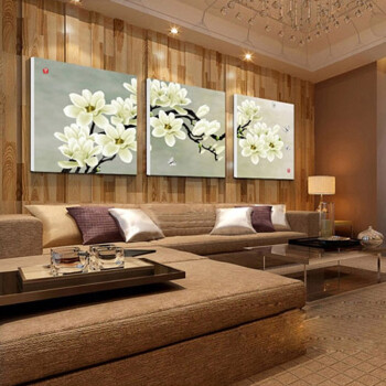 
                                        优柯 沙发背景墙画现代简约客厅装饰画 卧室壁画挂画 玉兰花开三联幅 9mm70*70cm(1套)                
