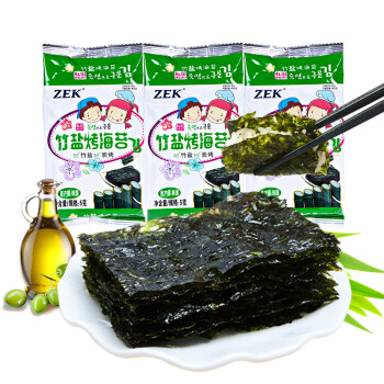 Zek韩国进口 竹盐海苔紫菜包饭寿司即食烤海苔 儿童零食 5g*3包