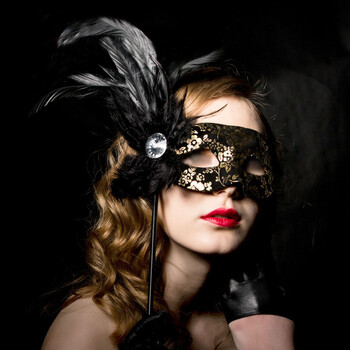 meves 万圣节面具 手持意大利面具狂欢节化妆舞会手柄面具 手持金色