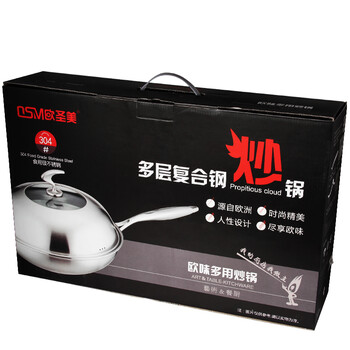 
                                        欧圣美304不锈钢 无涂层 多层底 炒锅 30cm全钢盖m-1019                