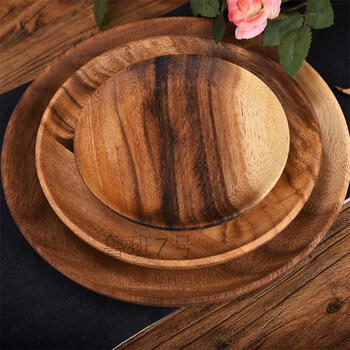 色磨砂1个相思木质托盘 圆形无漆无蜡盘子 水果盘木碟 圆形中号 直径