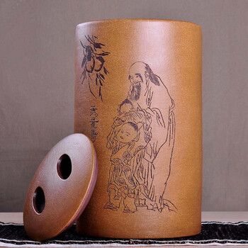 
                                                            茗露 宜兴紫砂茶叶罐 大号茶叶桶 紫砂缸茶仓 普洱茶缸 紫砂存茶罐 黄无量寿佛罐                