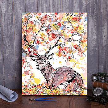 ulknn 数字油画客厅风景花卉动漫人物填色手绘填色装饰画 银光冰鹿 尽