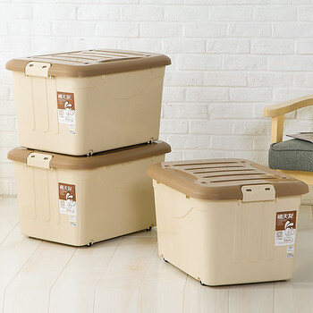 
                                        
                                        禧天龙Citylong 60L大号卡其色收纳箱带滑轮环保塑料储物箱家用整理箱3个装 6063                