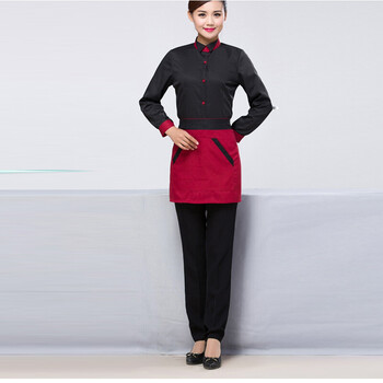春装长袖酒店前台饭店西餐厅服务员清洁员工作服套装 女黑色 l