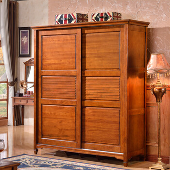 拉菲伯爵 美式推拉门大衣柜 趟门衣橱 移门实木衣柜je005 图片色 两门