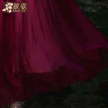 筱姿 忆。浓淡 2015夏季新款女装雪纺半身裙长裙纱裙大摆仙女裙子 暗红 L