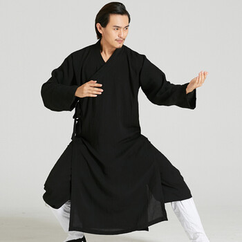 sai lv道教长褂长袍道服 道士服装 黑色亚麻夹棉 l