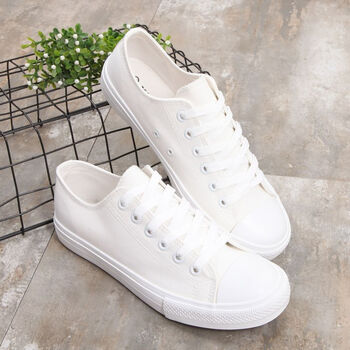 夏季大码女布鞋40 41 42 43大号学生白球鞋休闲运动帆布鞋 兴驰白色