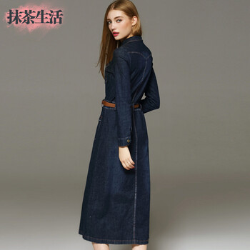 抹茶生活 春季上新新款牛仔连衣裙2016新款女修身棉长裙欧美风一步裙显瘦 图色 M(闪电发货)