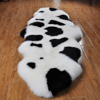 裘朴（QIU PU） 裘朴 纯羊毛地垫毯卧室客厅地垫床边毯客厅地垫毯拼接羊皮沙发垫摇椅垫子 黑色色调对拼·白色款 75cm*210cm