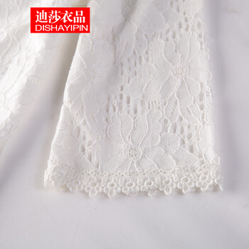 迪莎衣品2015夏甜美女装新品雪纺衫 上衣宽松白色中袖蕾丝打底衫 白色 L
