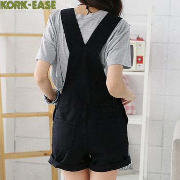 Kork-Ease小脚裤女夏背带裤女牛仔裤春牛仔短裤8785 黑色 L
