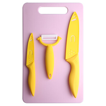 美瓷（MYCERA）陶瓷刀具PP菜板套装 6寸厨师刀 4寸水果刀 刮刨（黄色）TC03Y