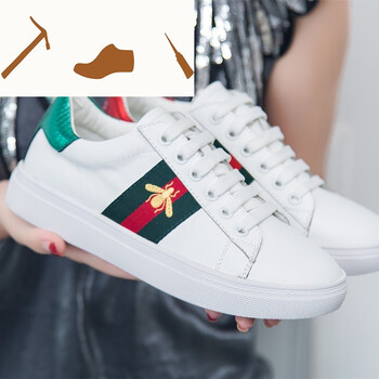 手工 小蜜蜂小白鞋真皮平底女鞋休闲鞋单鞋系带运动鞋j6 白色 34