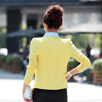 翎艺小西服女韩版休闲职业小西装外套 黄色 XL
