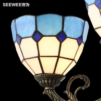 世为SEEWEE 地中海客厅吸顶灯欧式圆形温馨创意卧室门厅房间灯饰大厅半吸顶灯 蓝色367---6+1头