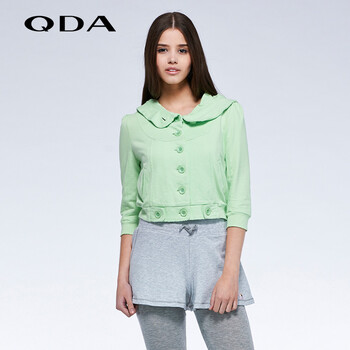 QDA品牌女装纯棉娃娃领连帽短外套38157681 下架 黄色 M