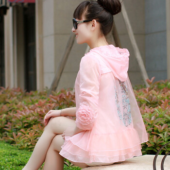 韩誉2015夏季蕾丝防晒衣女长袖防紫外线超薄外套连帽短款防晒服衫 白色 M 160