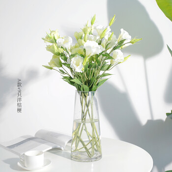 玻璃花瓶透明水培富贵竹客厅百合鲜花插花收口台面花瓶 a款 9支洋桔梗
