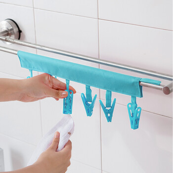 foojo布艺浴室毛巾夹晾衣夹子3排装 蓝色