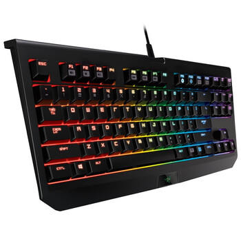 
                                        雷蛇（Razer）BlackWidow TE Chroma黑寡妇蜘蛛竞技幻彩版 87键游戏机械键盘 黑色 绿轴                