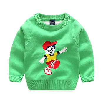 男童毛衫2017秋季新款童装卡通线衣儿童针织衫春秋装 绿色运动男孩 95