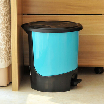 翻盖垃圾筒家用卫生间有盖脚踩垃圾桶脚踏式纸篓带盖 蓝色_ 9折现价30