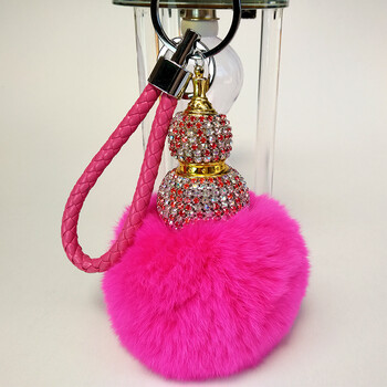 挂饰皮草镶钻獭兔毛葫芦钥匙扣吊饰 公司年会新年礼品赠品 礼盒 粉色