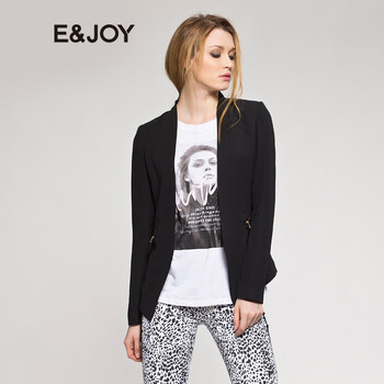 艾格 E&joy  纯色时尚休闲短外套14082102895 黑色 165/38/M