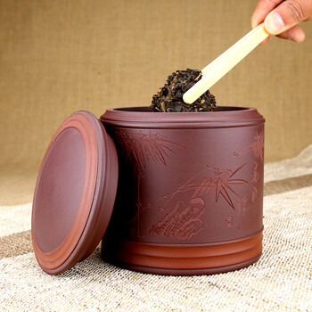
                                                            指间陶艺 --宜兴紫砂茶叶罐大号全手工醒茶罐普洱罐茶盒茶桶包邮--清风紫砂罐                