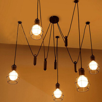 工业风餐厅客厅吊灯创意灯具创意升降复古小铁笼工业吊灯 6头带灯泡【
