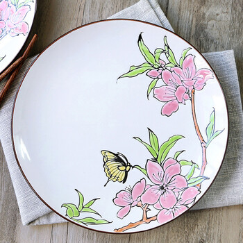 手绘陶瓷平盘 8.5英寸复古盘子个性西餐盘 创意特色 蝶恋花