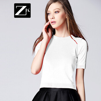 ZK Girl2016夏装新款纯色时尚简约T恤女 通勤百搭针织体恤上衣 欧美女装 红色 M
