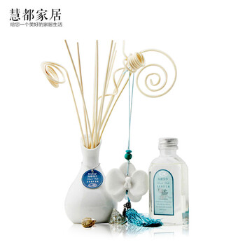 包邮kingking白色古典陶瓷无火香薰精油套装 室内挥发藤条熏香礼盒 红-古韵檀香