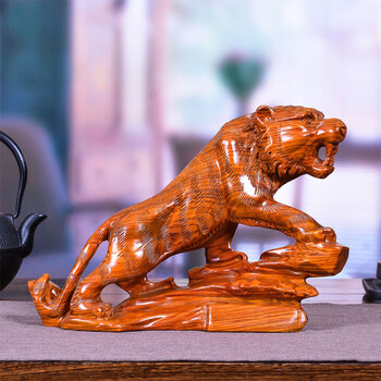 品生肖动物虎送礼品实木虎虎生威黑檀木十二生肖虎 花梨木老虎一对长