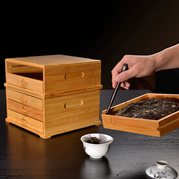 七陶 普洱茶盒竹制实木奉茶盘分茶器赏茶盘 多功能茶叶罐 茶具配件 单层普洱茶盒A款 三层普洱茶盒B款