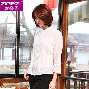 紫格子2015春夏新款衬衫女装休闲百搭衬衫女上衣R3027 白色 XL