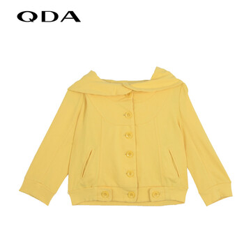 QDA品牌女装纯棉娃娃领连帽短外套38157681 下架 黄色 M