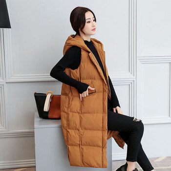 维迩旎 2017秋冬新款无袖中长款拉链连帽棉衣棉服时尚百搭休闲yzeds