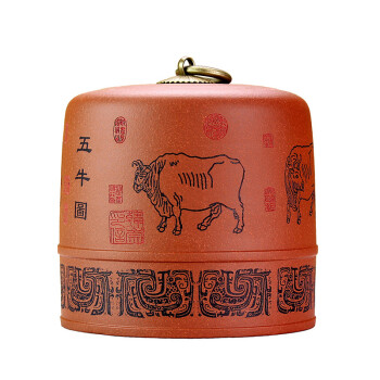 
                                        指间陶艺--宜兴紫砂茶叶罐全手工普洱罐大号醒茶罐茶盒茶具--五牛图                