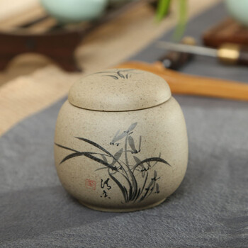 
                                        方然 陶土茶叶罐密封储罐普洱茶罐 梅兰竹菊陶瓷罐 兰单罐                