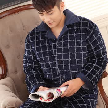 睡衣男冬季加厚纯棉男款秋冬款全棉男士家居服套装珊瑚绒三层加厚 237
