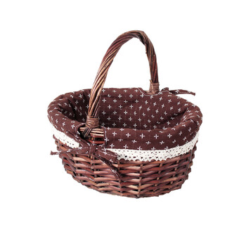 森岳 可爱蝴蝶结编织手提花篮纺布装花篮子 棕色十字星布 大